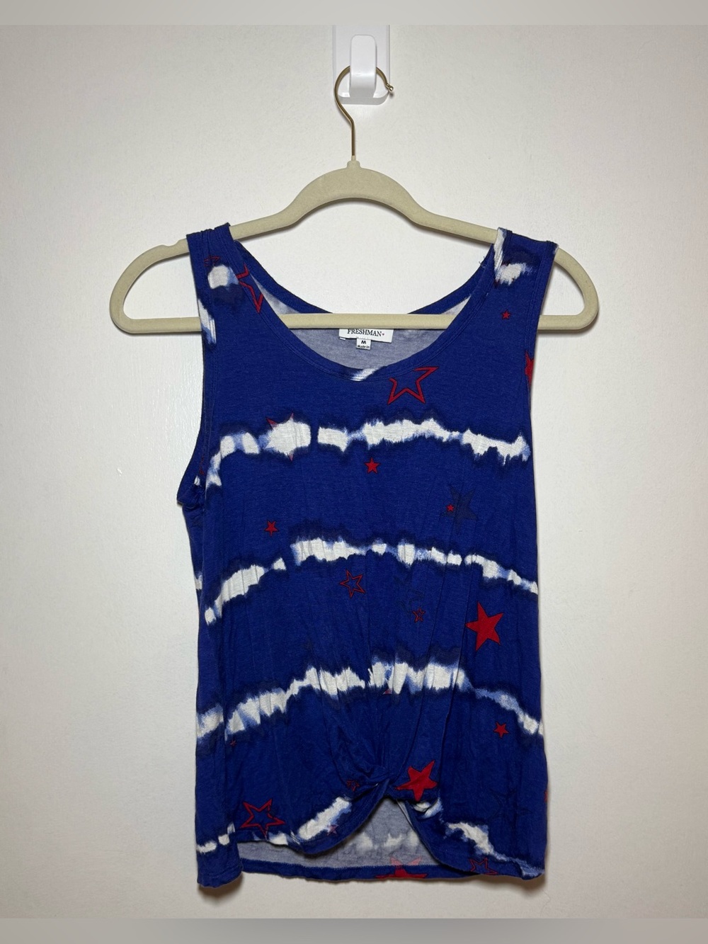 Freshman Women's Tie-Dye Star Knot Front Scoop Neck Wide Strap Tank Top Size M